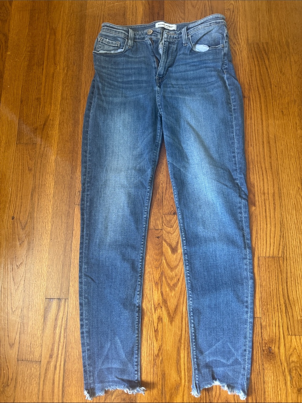 Flying Monkey Distressed Cropped Ankle Jeans in Medium Blue Wash